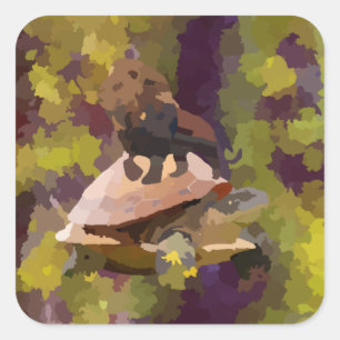 watercolor painting lion on turtle shell square sticker