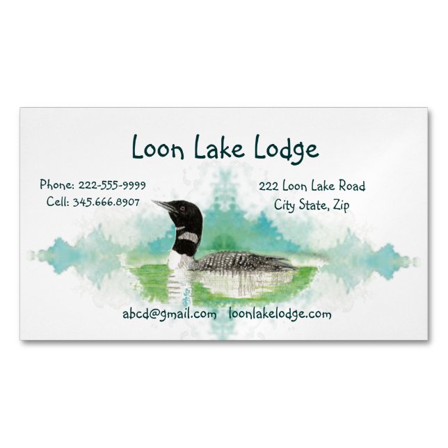 Watercolor Painting Loon, Wilderness Bird  Magnetic Business Card (Front)