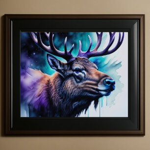 Watercolor Painting Majestic Elk 5:4 Poster