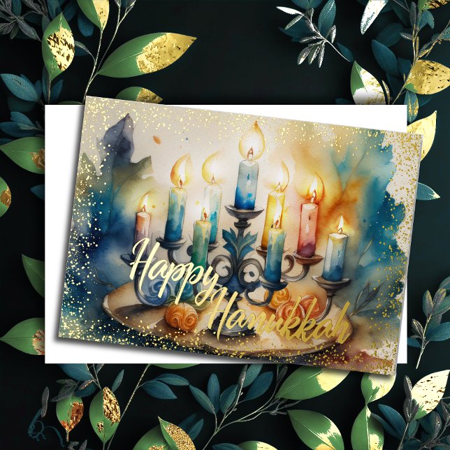 Watercolor Painting Menorah Happy Hanukkah Holiday Card (Creator Uploaded)