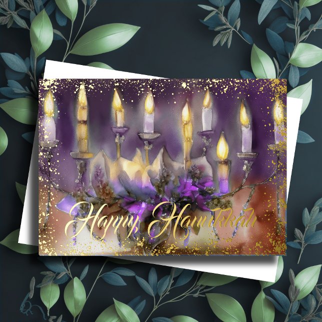 Watercolor Painting Menorah Happy Hanukkah Holiday Card (Creator Uploaded)