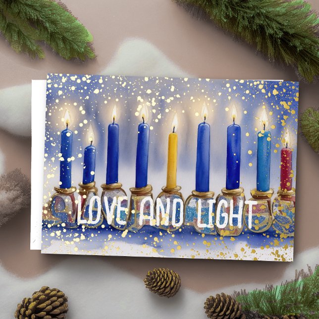 Watercolor Painting Menorah Love and Light Holiday Card (Creator Uploaded)