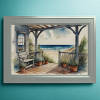 Watercolor Painting Ocean View Front Porch