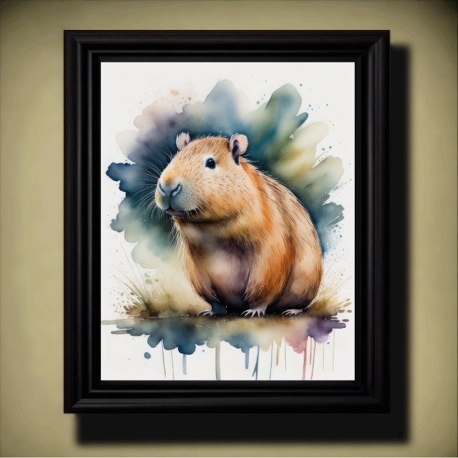 Watercolor Painting of a Capybara 5:4 Poster (Creator Uploaded)