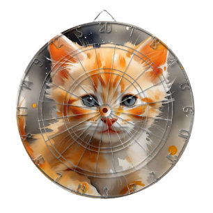 Watercolor painting of a cute orange cat dartboard