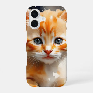 Watercolor painting of a cute orange cat iPhone 16 case