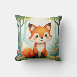 Watercolor Painting of a Cute, Small Fox  Cushion
