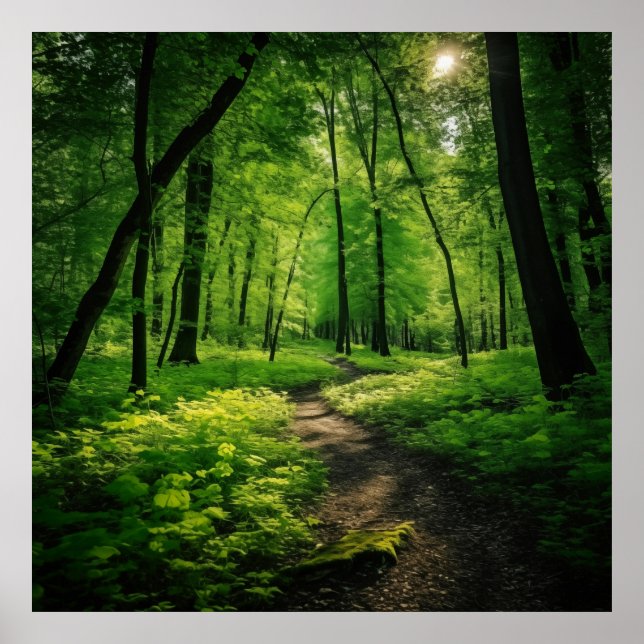 Watercolor Painting of a lush Summer Forest Poster (Front)