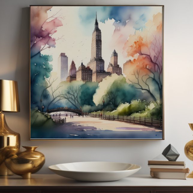 Watercolor Painting of a Park in City Poster (Creator Uploaded)