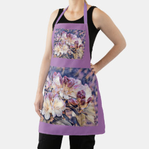 Watercolor painting of a purple azeea blossom  apron