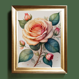 Watercolor Painting of a Rose Poster