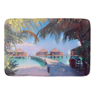 Watercolor Painting of a seashore beach resort Bath Mat