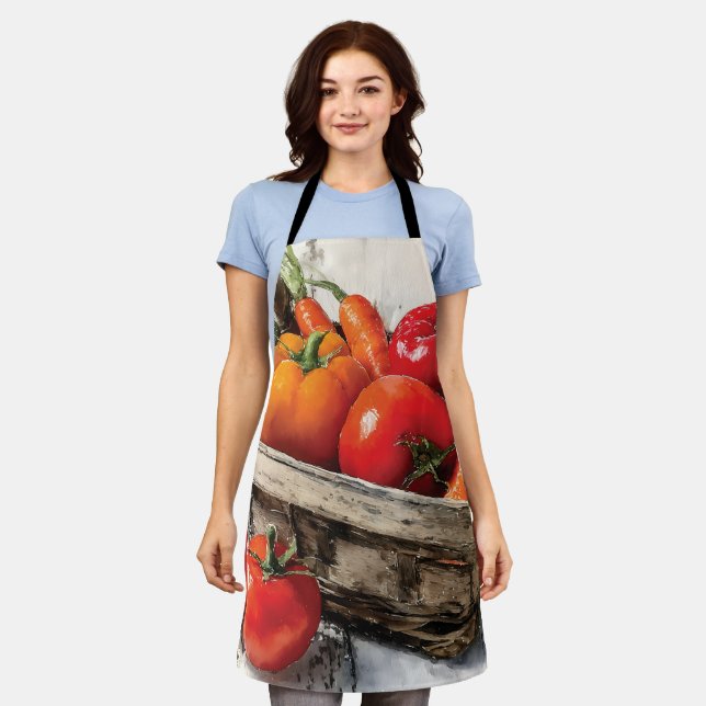 Watercolor Painting of a Vegetable Basket Apron (Worn)