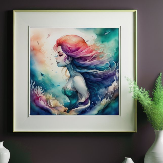 Watercolor Painting of Abstract Mermaid 1:1 Poster (Creator Uploaded)