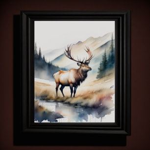 Watercolor Painting of an Elk 5:4 Poster