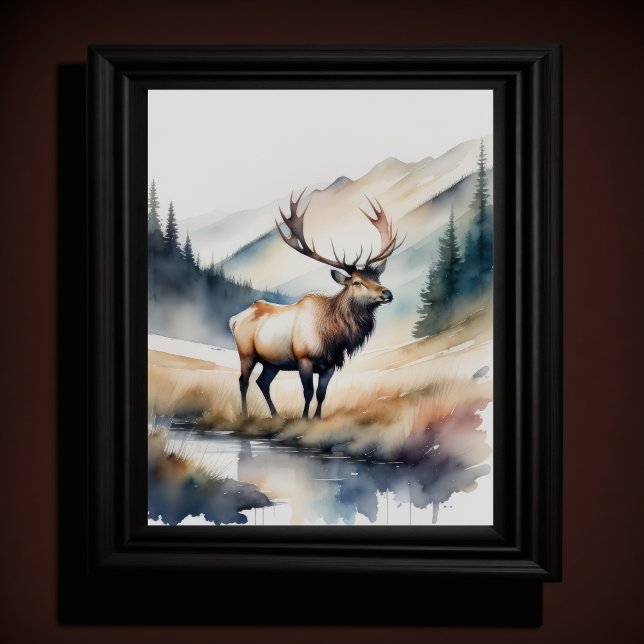 Watercolor Painting of an Elk 5:4 Poster (Creator Uploaded)