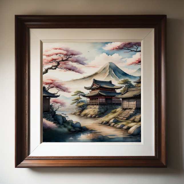 Watercolor Painting of Ancient Japanese Village Poster (Creator Uploaded)