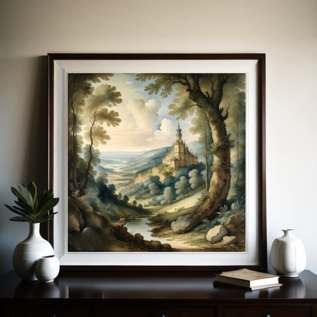 Watercolor Painting of Antique Style Landscape Poster (Creator Uploaded)