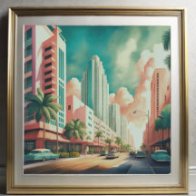 Watercolor Painting of Art Deco Miami