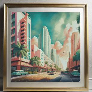 Watercolor Painting of Art Deco Miami Poster
