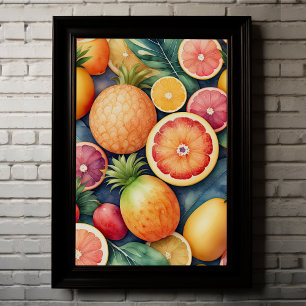 Watercolor Painting of Assorted Fruit Poster