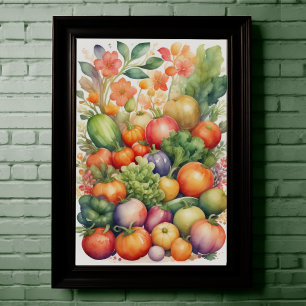 Watercolor Painting of Assorted Vegetables Poster