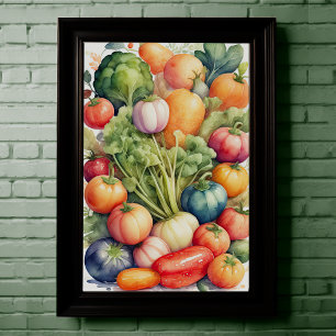 Watercolor Painting of Assorted Vegetables Poster