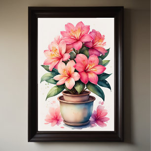 Watercolor Painting of Azalea in Pot Poster