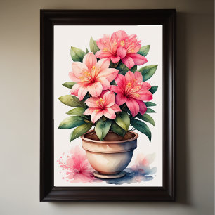 Watercolor Painting of Azalea in Pot Poster