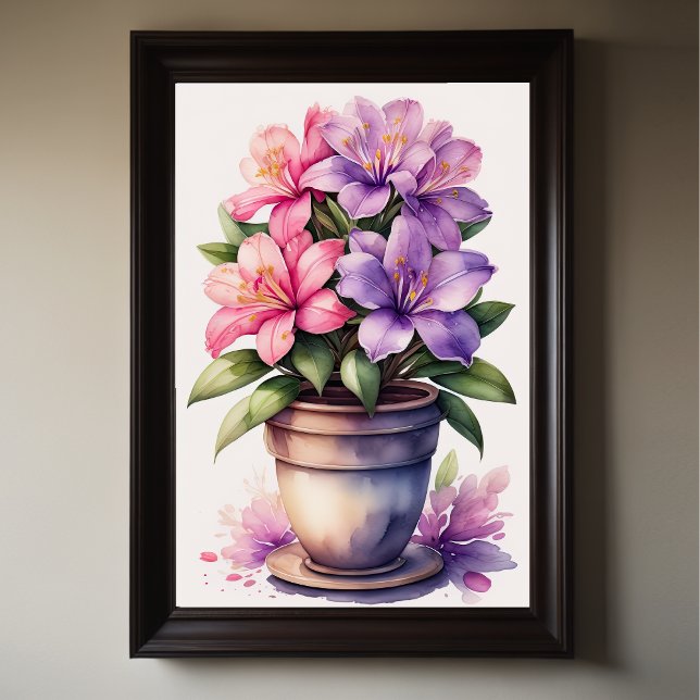 Watercolor Painting of Azalea in Pot Purple Poster (Creator Uploaded)