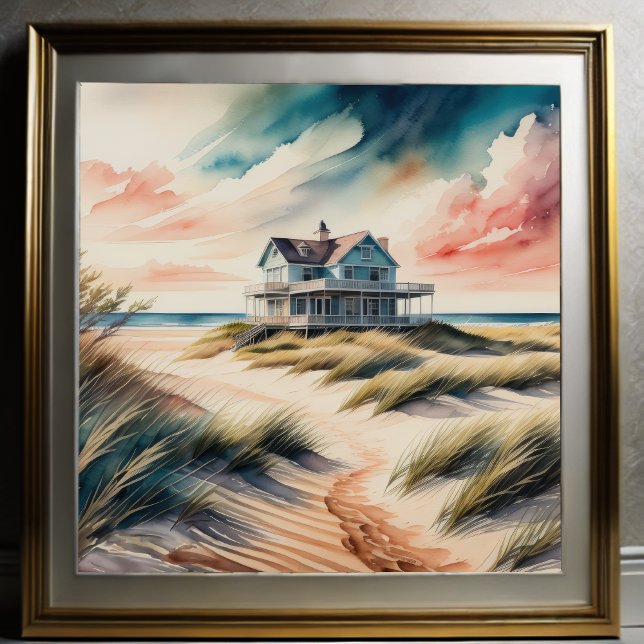 Watercolor Painting of Beach House Poster (Creator Uploaded)