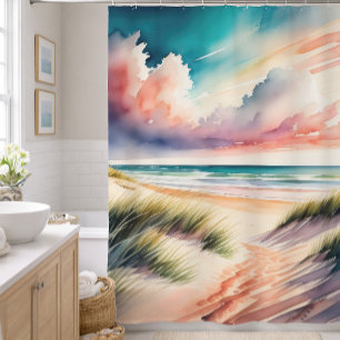 Watercolor Painting of Beach Shower Curtain
