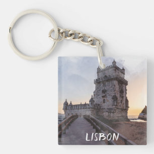 Watercolor painting of Belem tower at sunset Key Ring