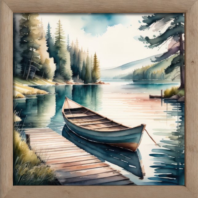 Watercolor Painting of Boat and Dock Poster (Creator Uploaded)