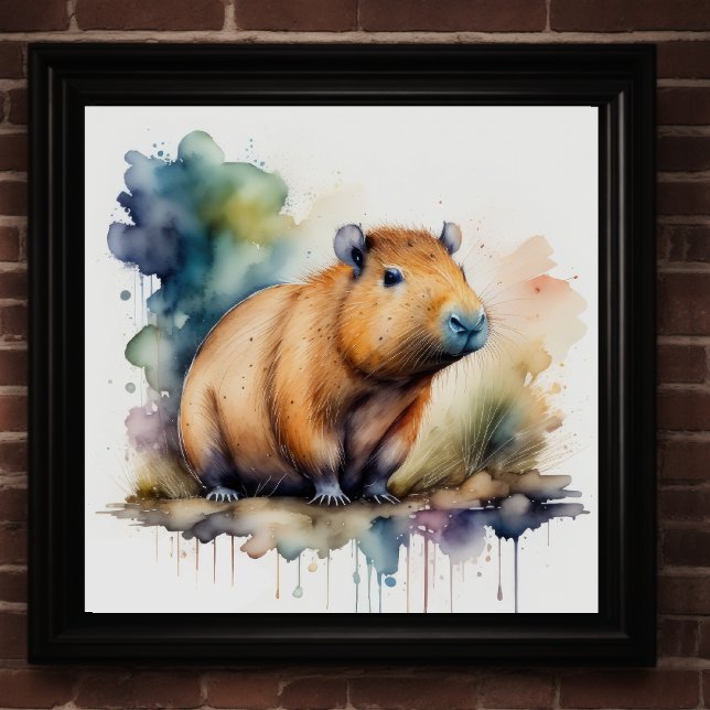 Watercolor Painting of Capybara 1:1 Poster (Creator Uploaded)
