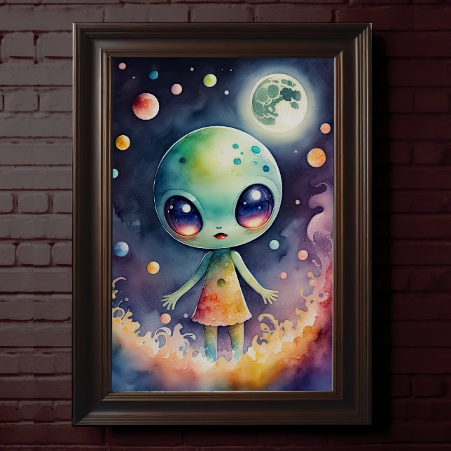 Watercolor Painting of Chibi Alien Poster (Creator Uploaded)