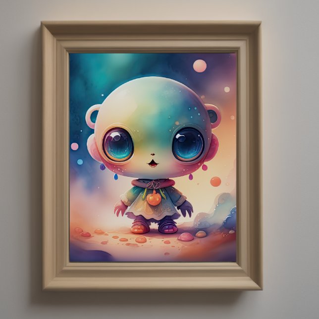 Watercolor Painting of Chibi Alien Poster (Creator Uploaded)