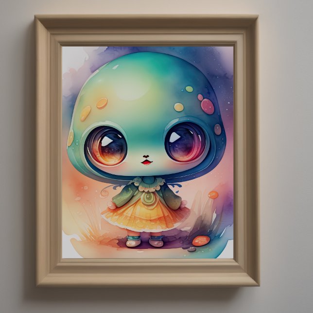 Watercolor Painting of Chibi Alien Poster (Creator Uploaded)