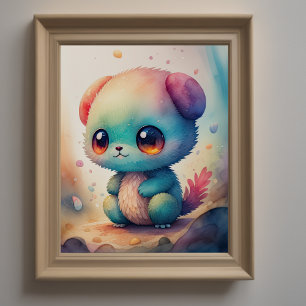 Watercolor Painting of Chibi Monster Poster