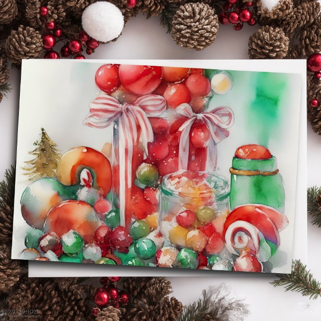 Watercolor Painting of Christmas Candy Holiday Card (Creator Uploaded)