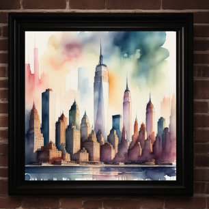Watercolor Painting of City with Water Poster