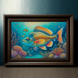 Watercolor Painting of Colorful Reef Fish 3:2 Poster