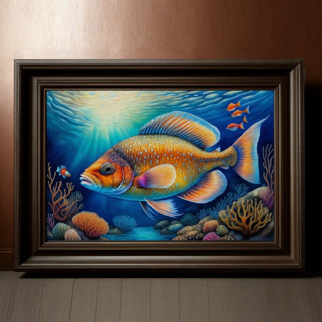Watercolor Painting of Colourful Reef Fish 3:2 Poster (Creator Uploaded)