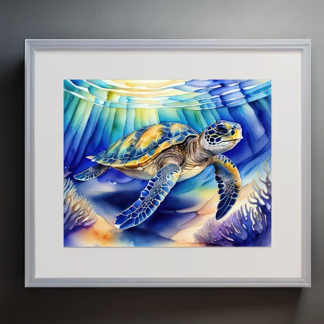 Watercolor Painting of Colourful Sea Turtle IX Poster (Creator Uploaded)