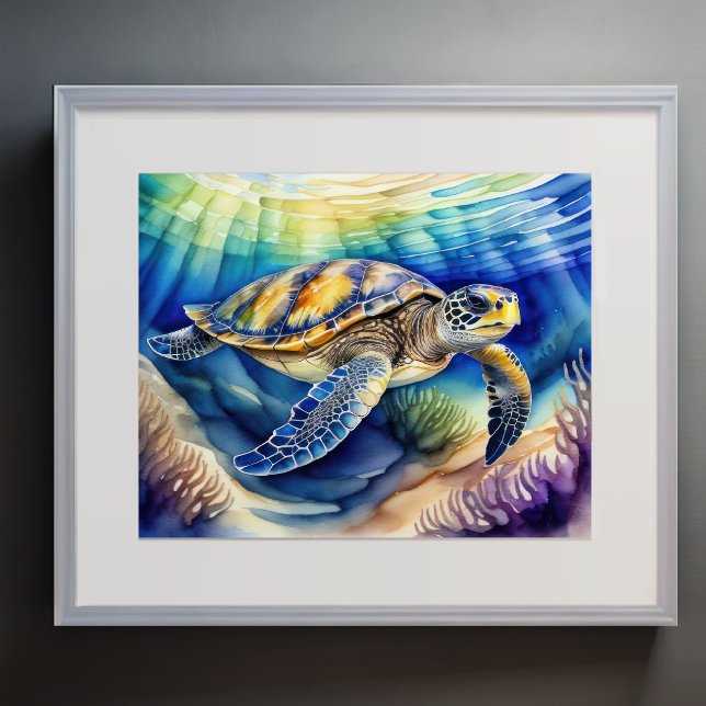 Watercolor Painting of Colourful Sea Turtle V Poster (Creator Uploaded)