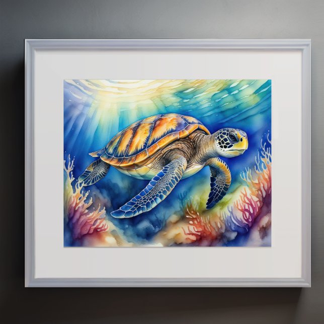 Watercolor Painting of Colourful Sea Turtle XI Poster (Creator Uploaded)