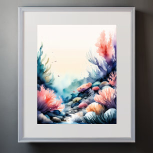 Watercolor Painting of Coral Reef Poster