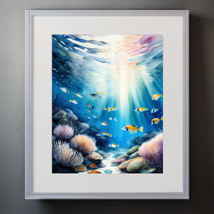 Watercolor Painting of Coral Reef Poster