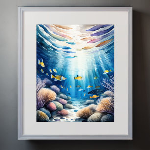Watercolor Painting of Coral Reef Poster