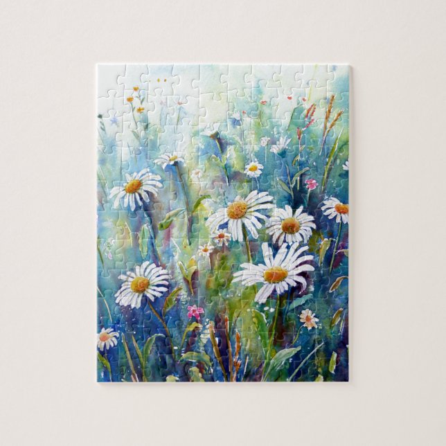Watercolor painting of daisy field jigsaw puzzle (Vertical)
